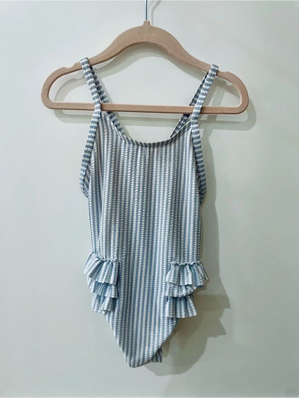 Old Navy Blue & White Striped Ruffle One-Piece Swimsuit
